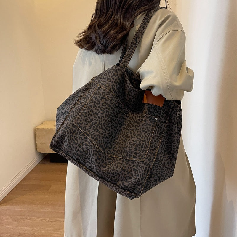 Leopard Print Canvas Tote Bag mit großer Kapazität
