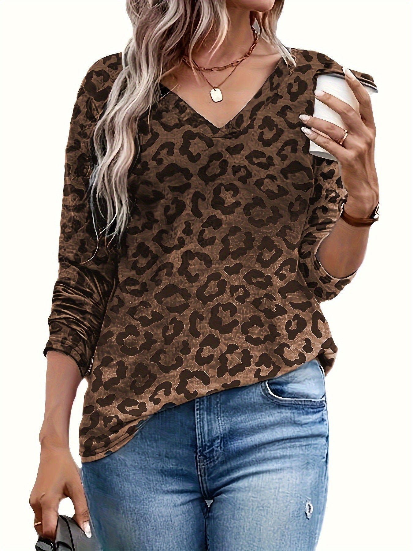 Women's Retro Fashion Casual Leopard Print Printed Long-sleeved Top