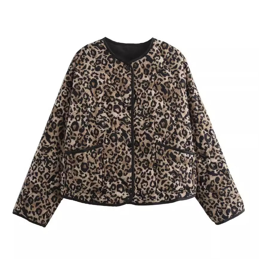 Women's Leopard Print Crew Neck Coat