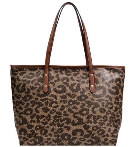 New Fashion Trendy Old Flower Leopard Print Tote Bag All-match Portable