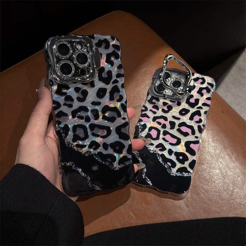 Ins Wave Leopard Print Telefon Fall Objektiv Halterung