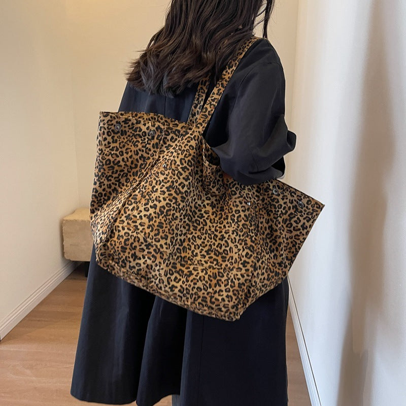 Leopard Print Canvas Tote Bag mit großer Kapazität