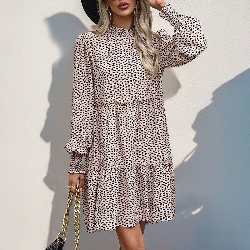 Langärmeliges Kleid mit Leopardenmuster