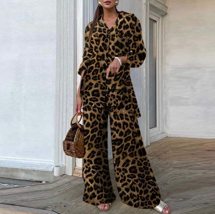 Leopard Print Pants Casual Loose Suit