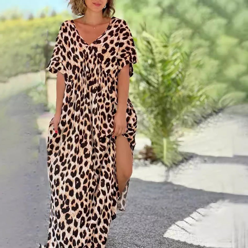 Stylics Loose Leopard Print Short Sleeve Length Dress for Her