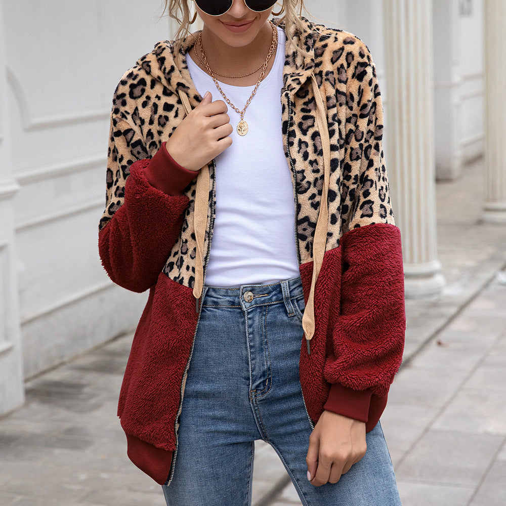 Women's Leopard Panel Warm Winter Coat Top
