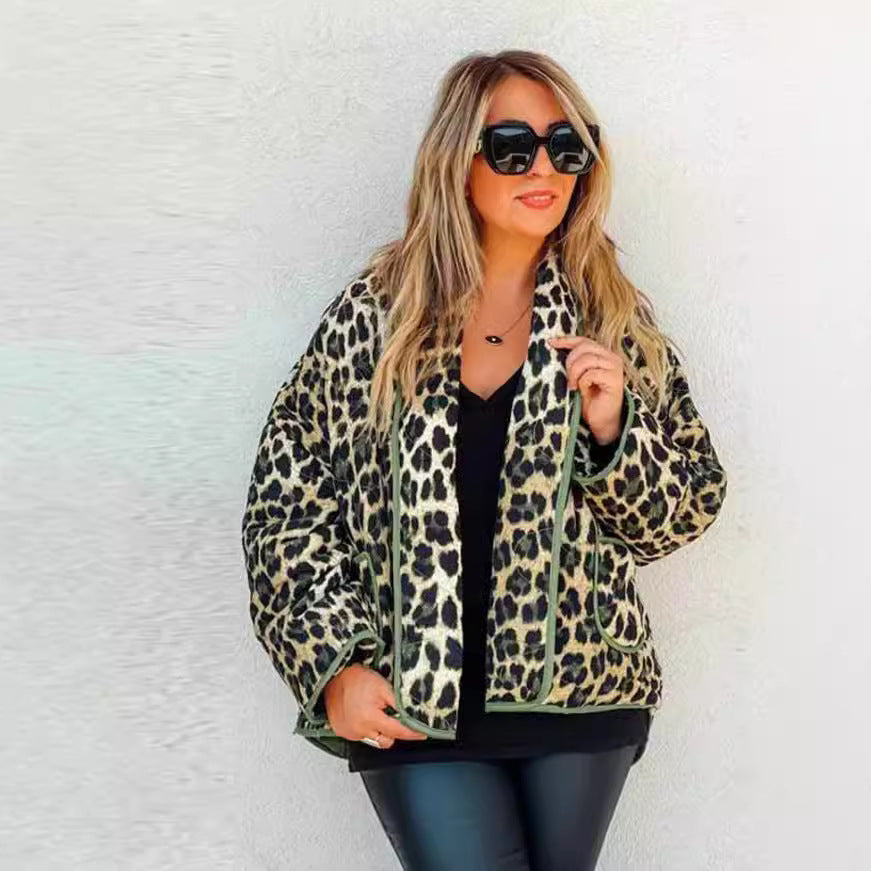 Fashion Women's Wear Leopard Print Cotton Coat Jacket