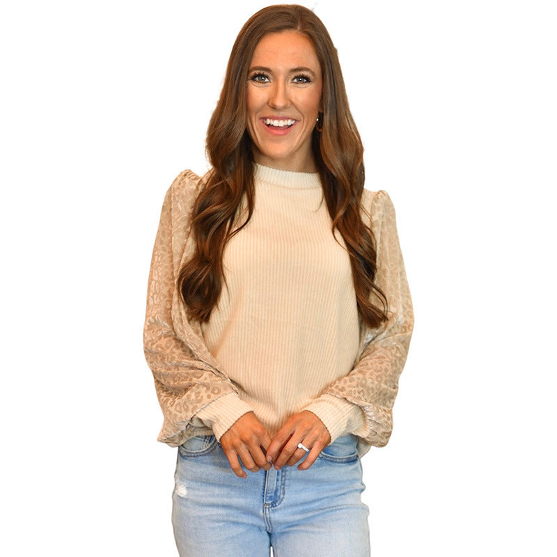 Sweater Women's Leopard Print Thread Knitted Long-sleeved Top