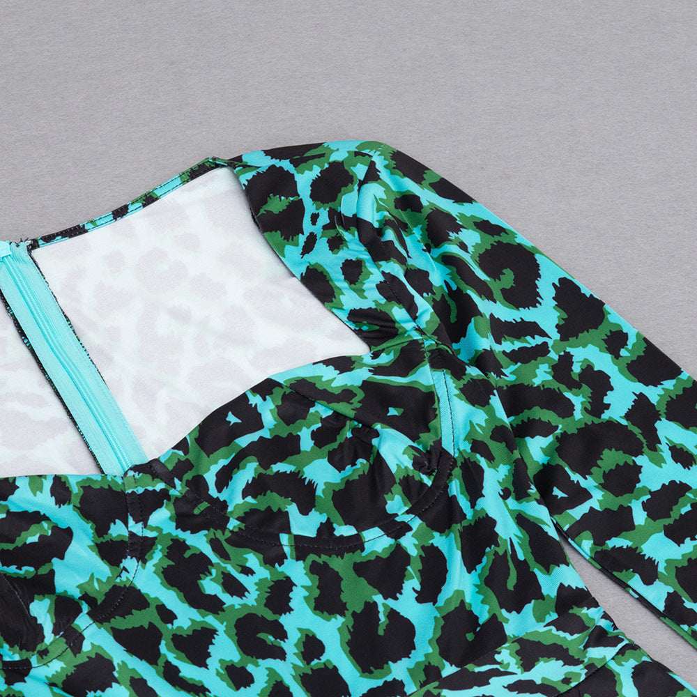 Woman Square-neck Fashion Leopard Print Jumpsuit