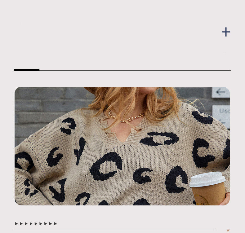 Women's V-neck Leopard Sweater