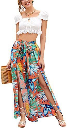 Trendy Leopard Print Casual Tassel Lace-up Waist Leopard Print Wide-leg Pants