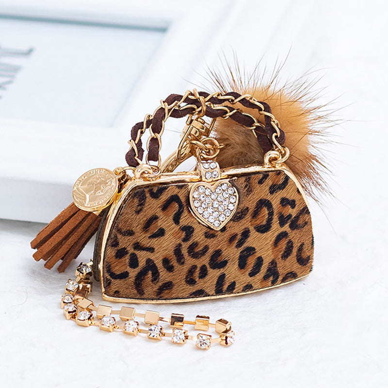 Mink Fur Key Ring Personalized Leopard Handbag