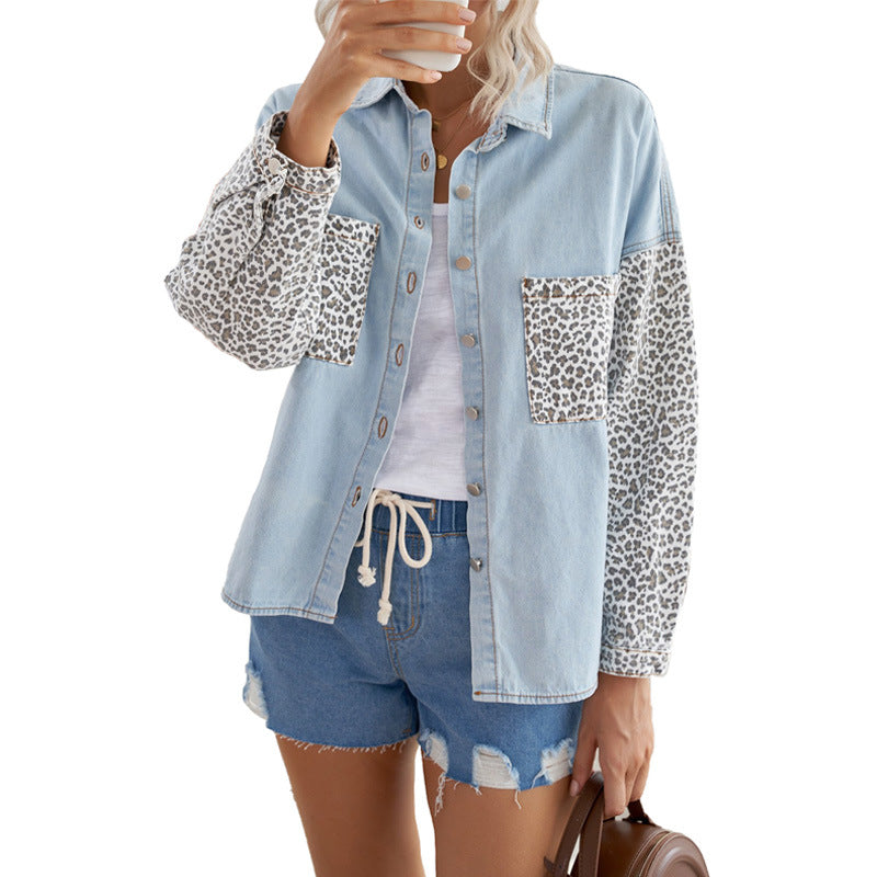 Leopard Print Stitched Casual Top With Pockets