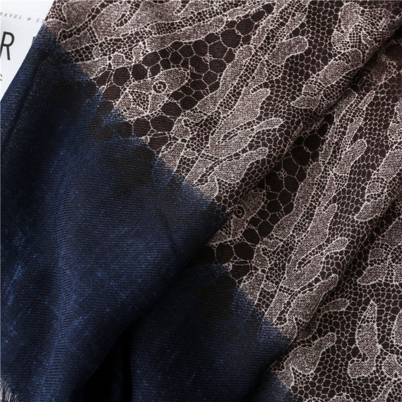 Cotton And Linen Leopard Lace Stitching Fashion Fashion Scarf