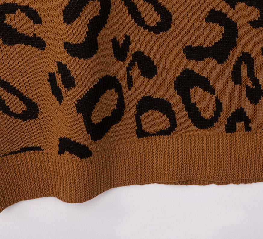 Hooded leopard-print loose sweater