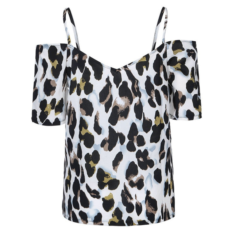 Fashion leopard print strapless shirt