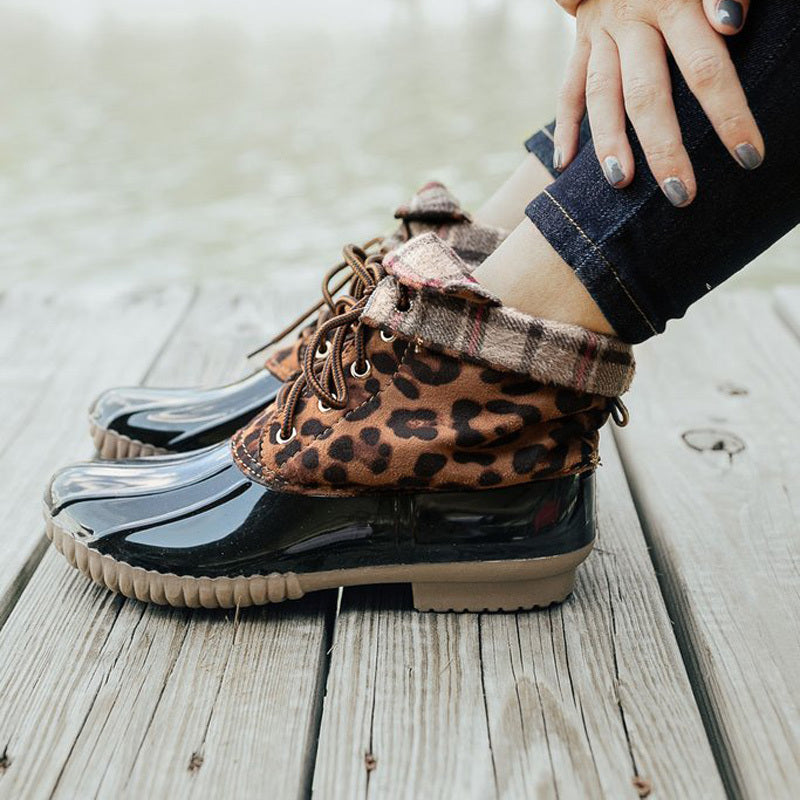 Damenschuhe in großen Größen Leopard Pint Color Matching Shell-toe Women's Boots