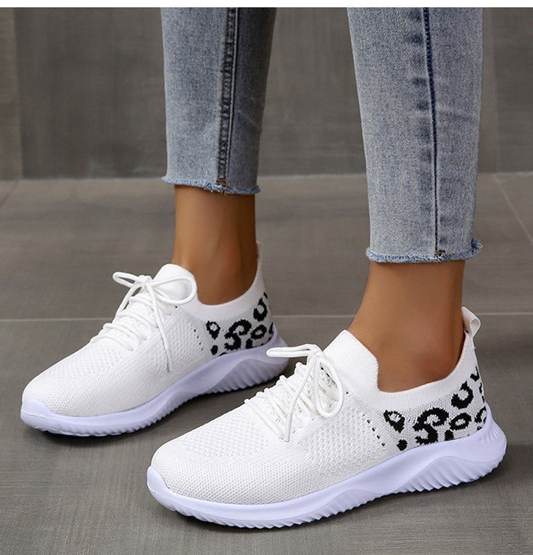 Weiße Schuhe Frauen Leopard Print Lace-up Sneakers Sport