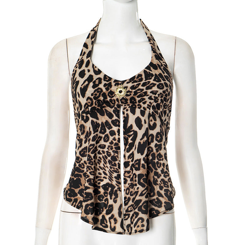 Contrast Color Halter Leopard Print Printed Sexy Top For Women for Her