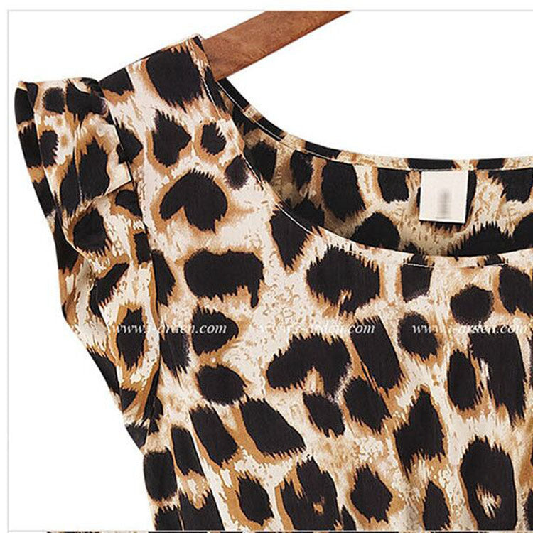 Ärmelloses Damen-Rundhals-Kleid mit Leopardenmuster