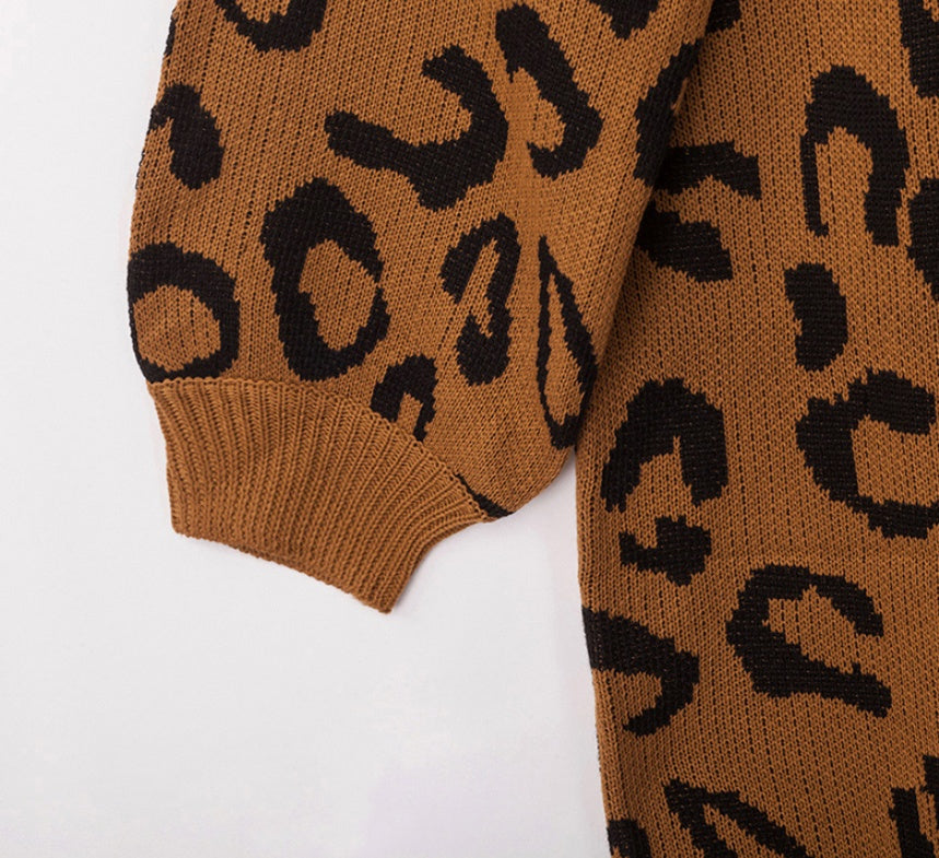 Hooded leopard-print loose sweater