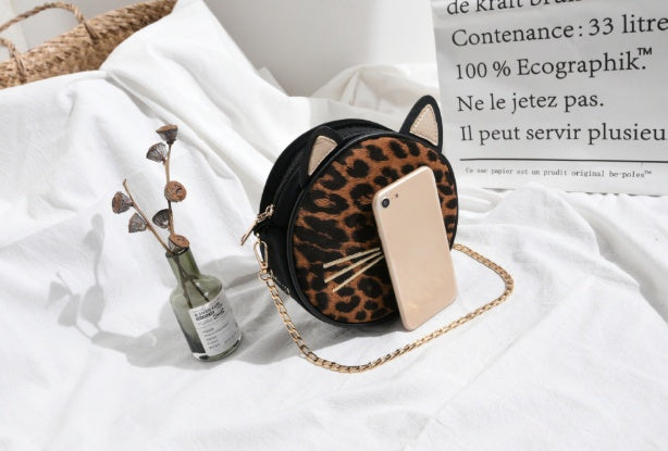 Chic leopard print small bag girl fall new fashion cute single shoulder bag Korean cross-body bag small round bag