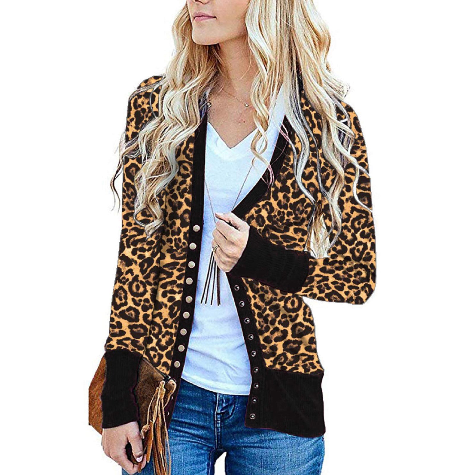 Leopard print single-row coat