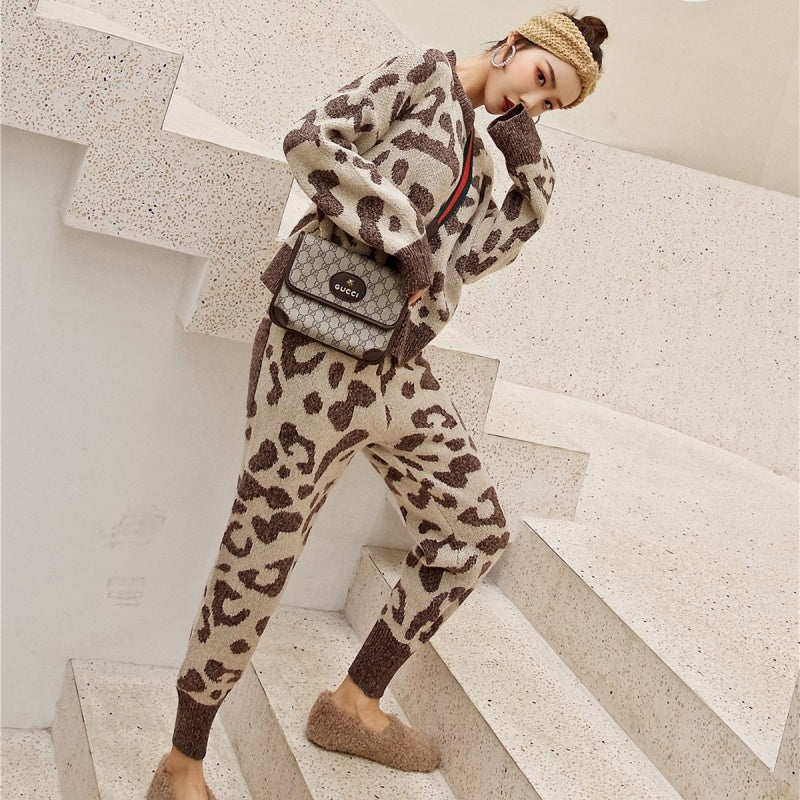 Leopard print crew neck sweater