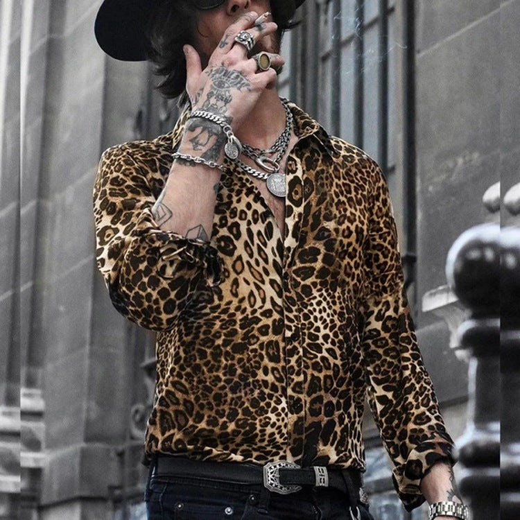 Herrenhemd Leopardendruck Langarmhemd