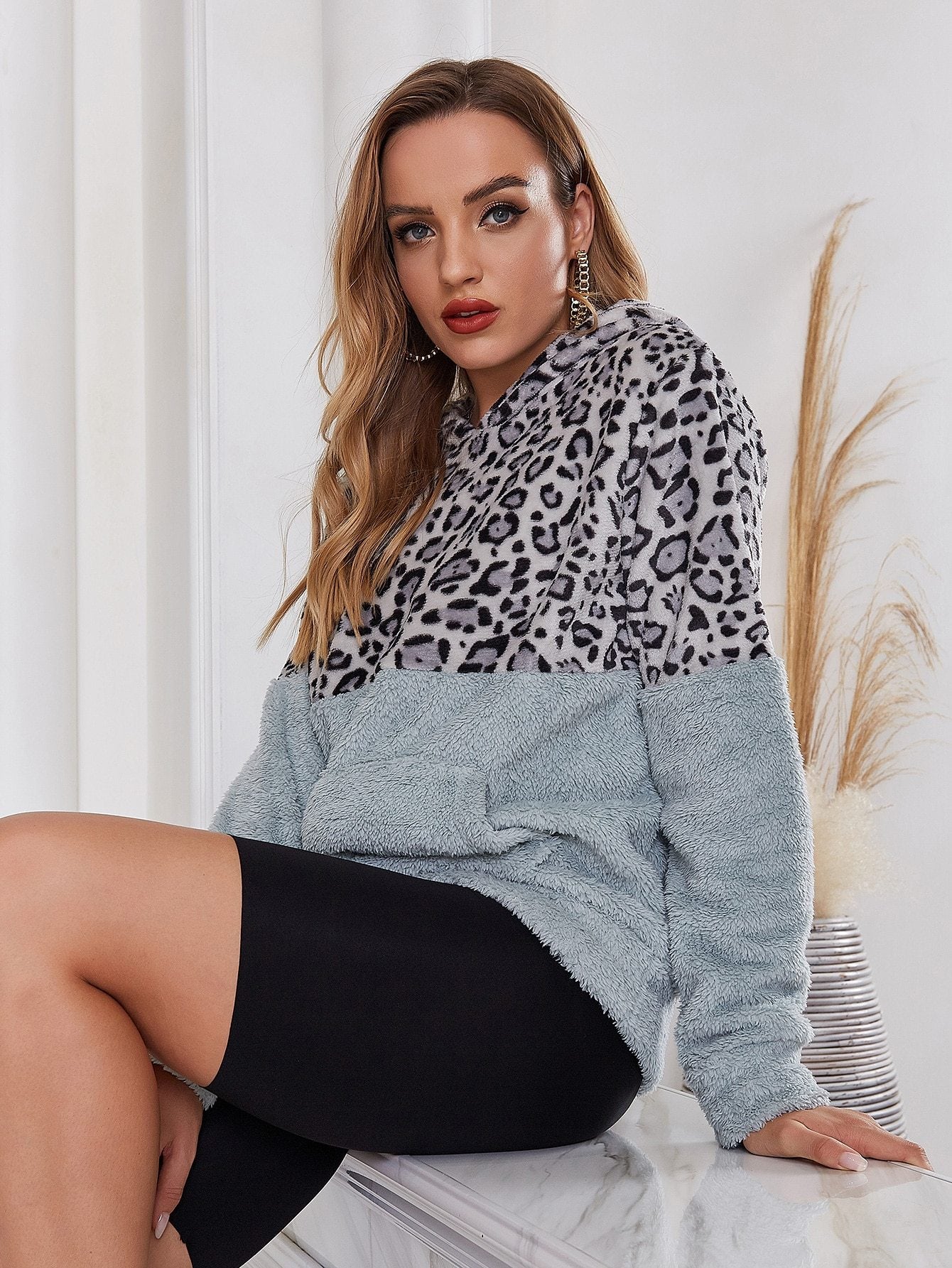 Women's Top Coat Leopard Print Women's Long Sleeved Ho