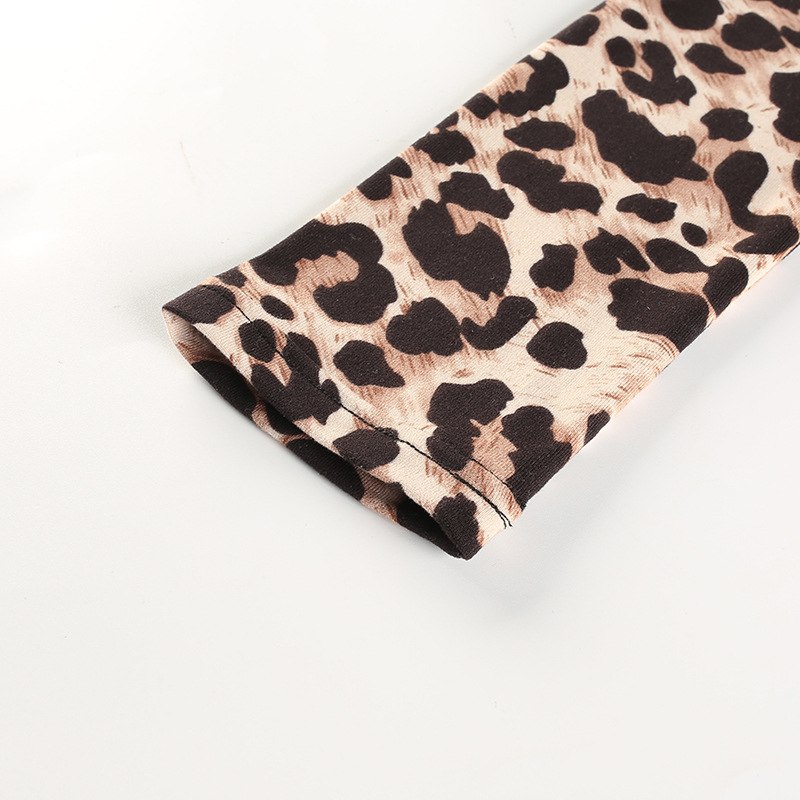 Sexy high collar leopard jumpsuit long-sleeved T-shirt female corset
