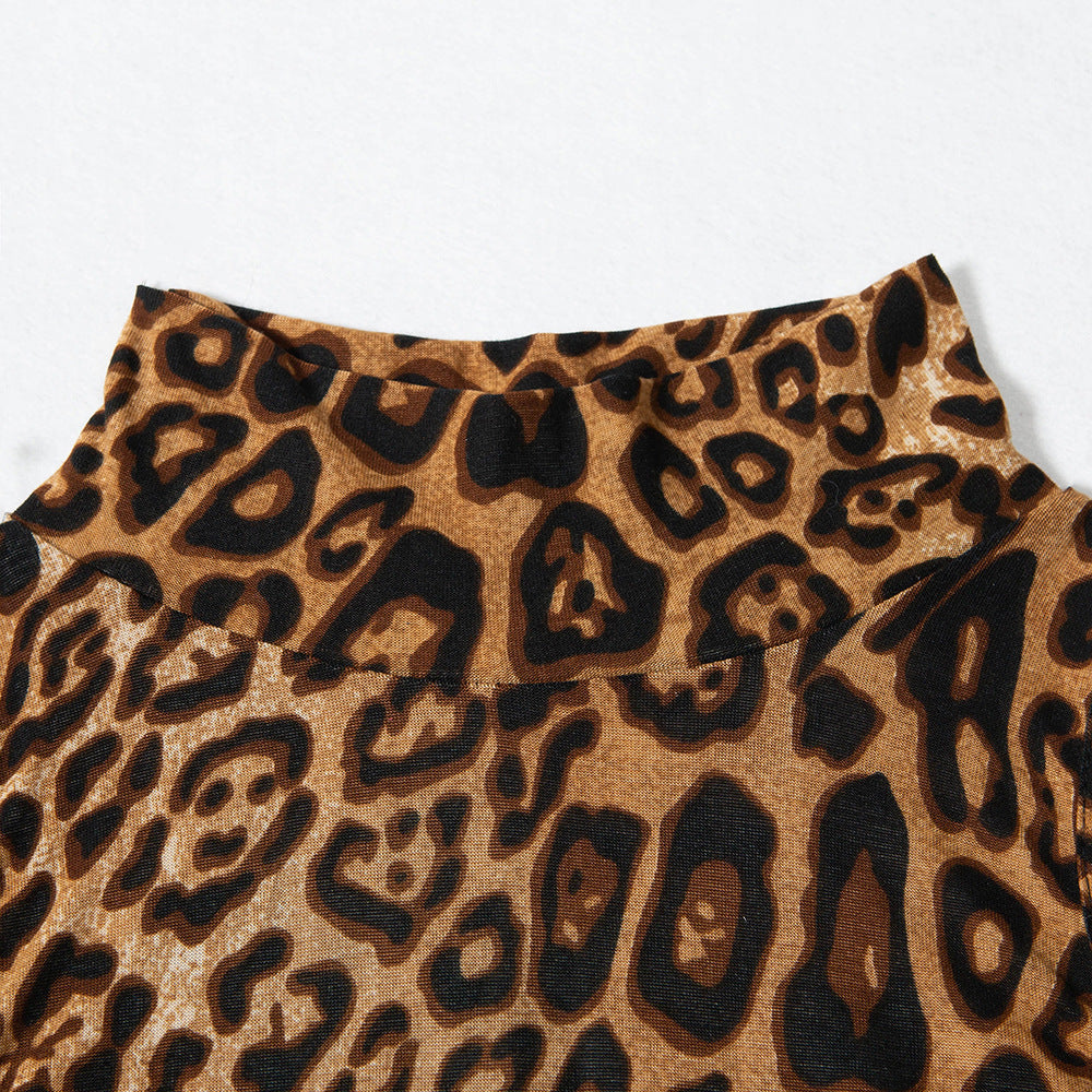 Leopard-print turtleneck sleeveless bodysuit top