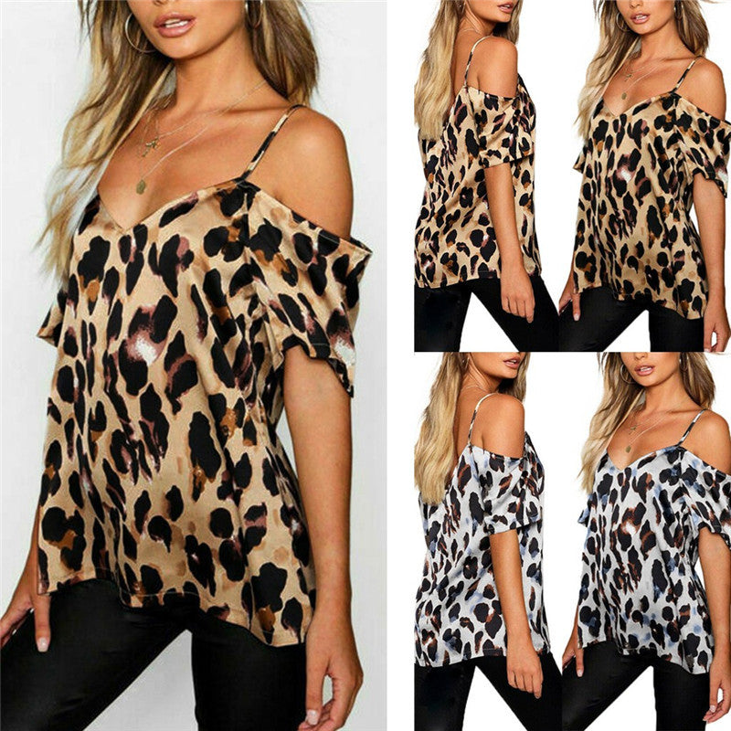 Fashion leopard print strapless shirt