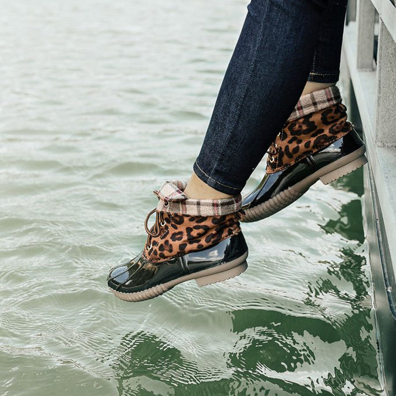 Damenschuhe in großen Größen Leopard Pint Color Matching Shell-toe Women's Boots