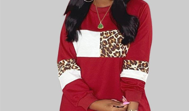 Solid Leopard Contrast Crewneck