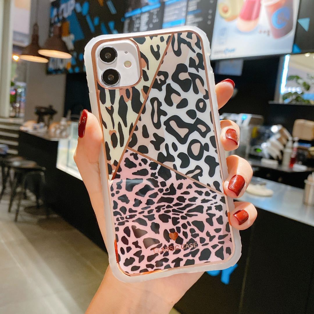 Galvanik Liebe Leopard drucken kleine Taille Schutzhülle Telefon Fall