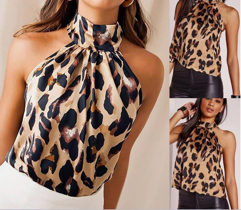 Fashion Leopard Print Halterneck Se Xy Bare Back Top