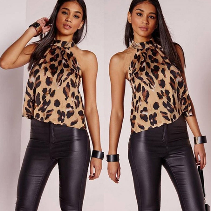 Fashion Leopard Print Halterneck Se Xy Bare Back Top