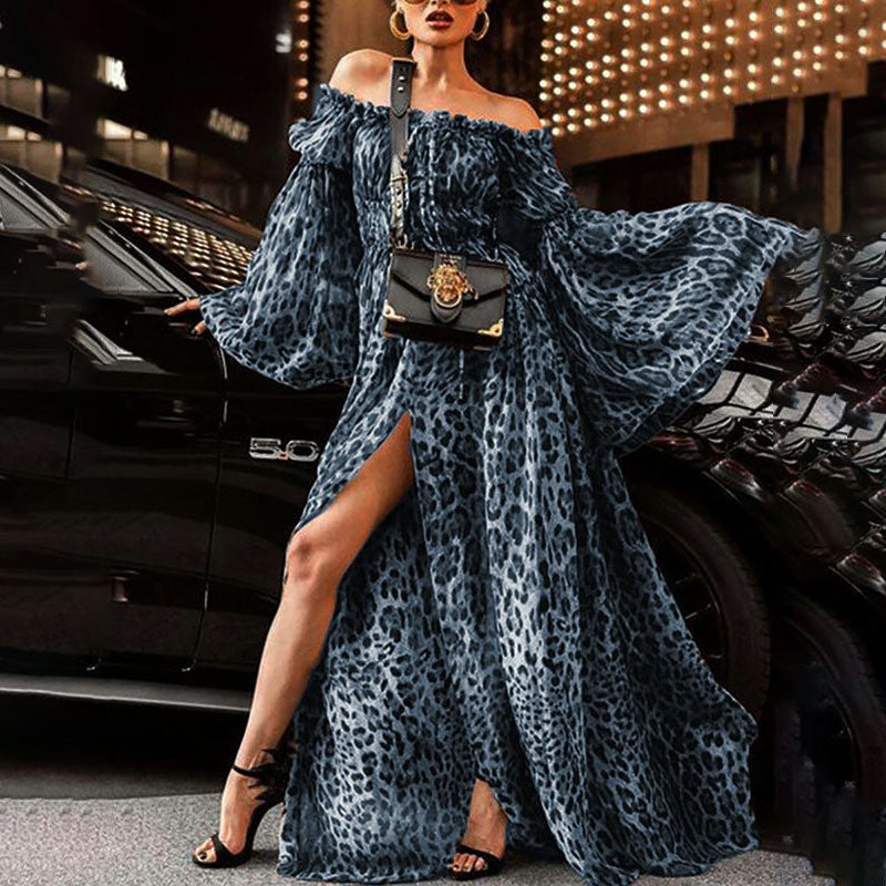 Europäisches und amerikanisches Sexy Kleid mit Leopardenmuster mit einem Halsausschnitt Kleid für Frauen