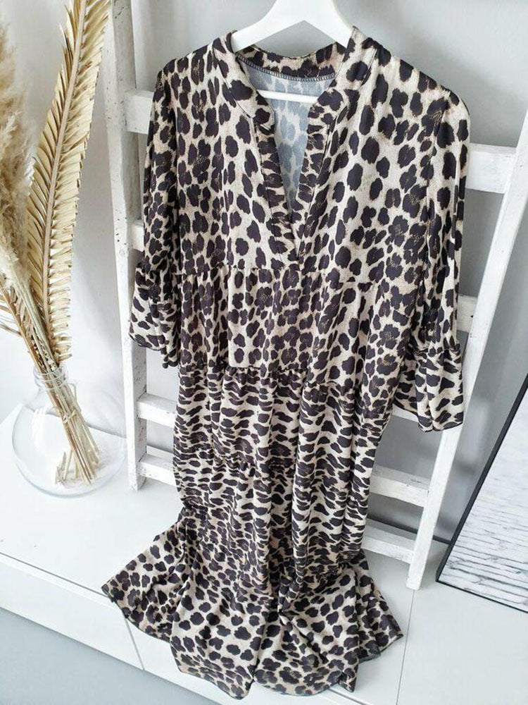 New Ladies Leopard Print Dress Boho Style Long Skirt