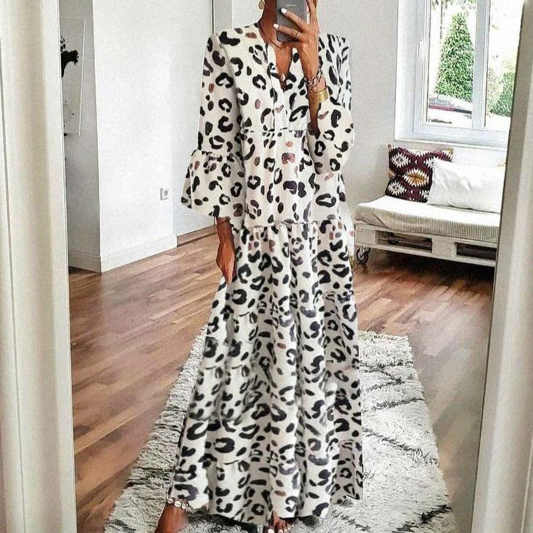 New Ladies Leopard Print Dress Boho Style Long Skirt