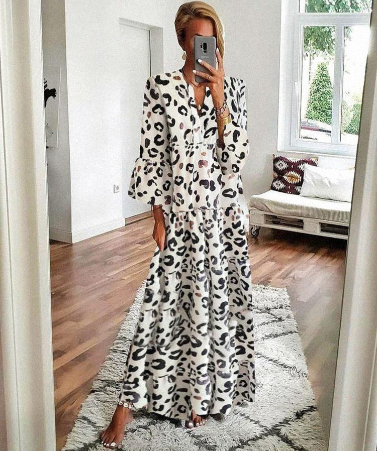 New Ladies Leopard Print Dress Boho Style Long Skirt