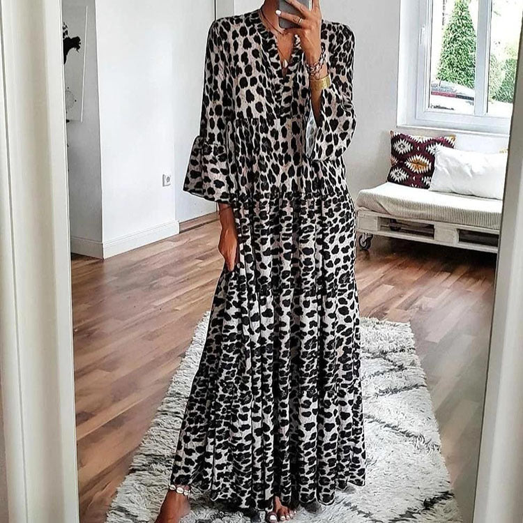New Ladies Leopard Print Dress Boho Style Long Skirt