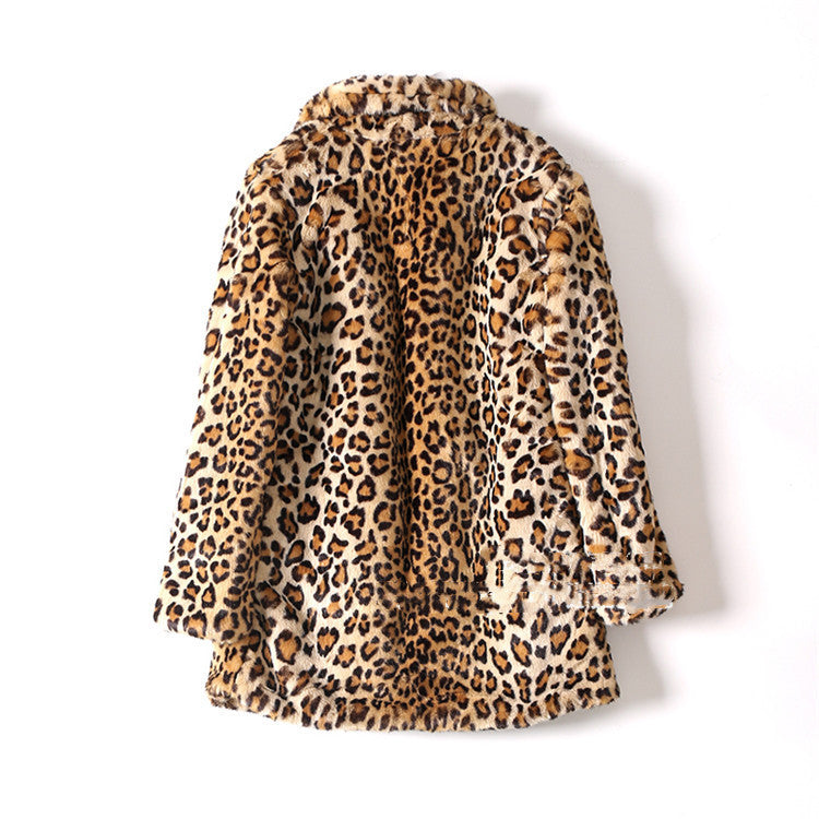 Leopard Print Plush Mid-Length Fur Coat Women's Coat
