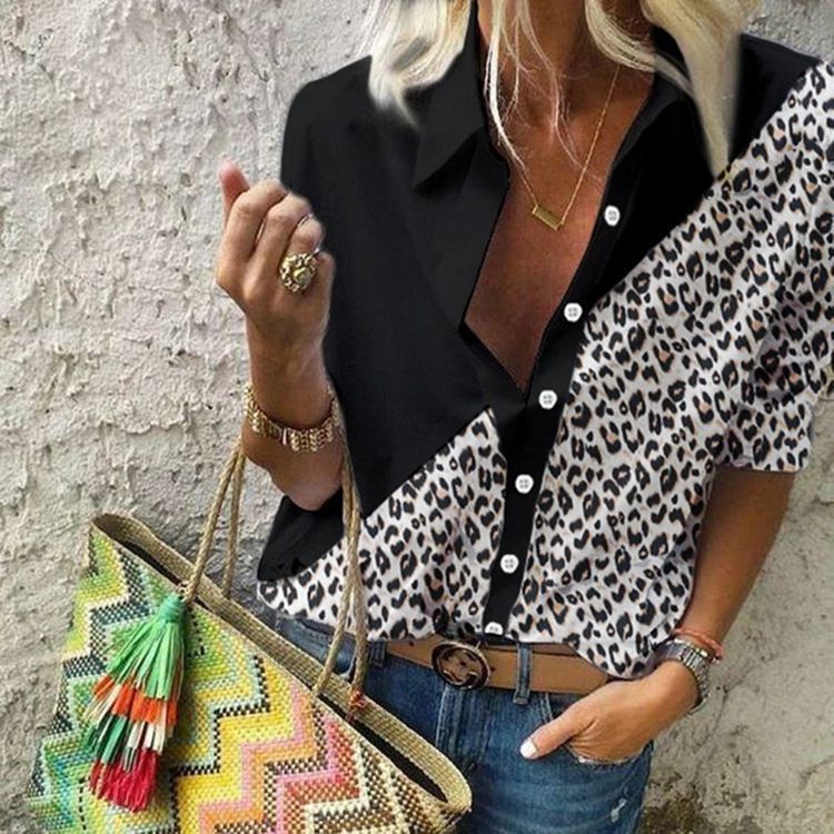 New Fashion Printed Leopard Print Loose Ladies Shirt