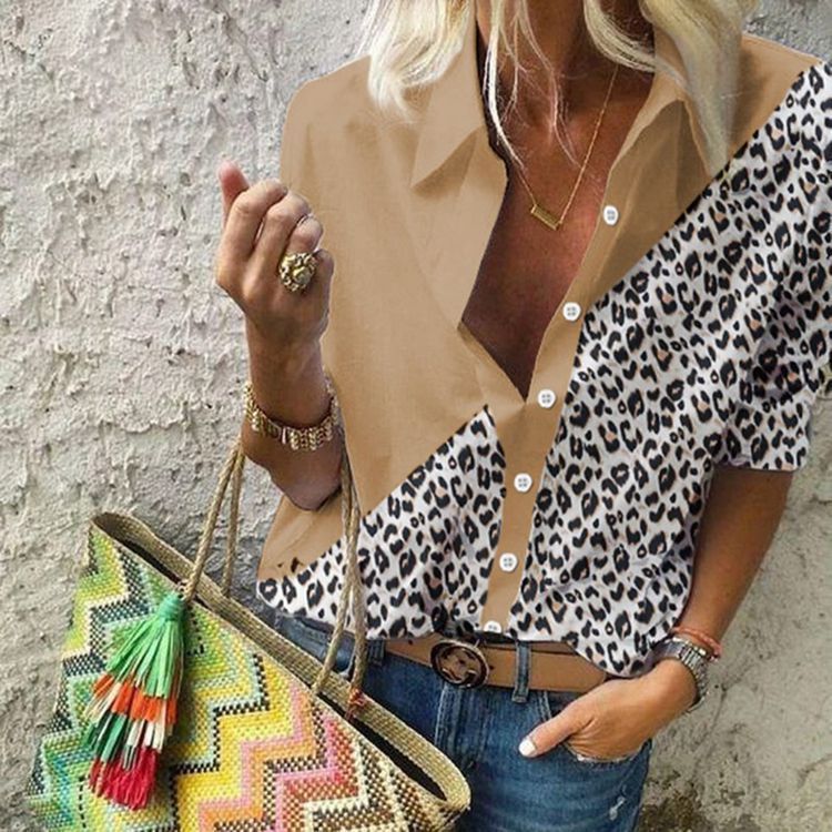 New Fashion Printed Leopard Print Loose Ladies Shirt