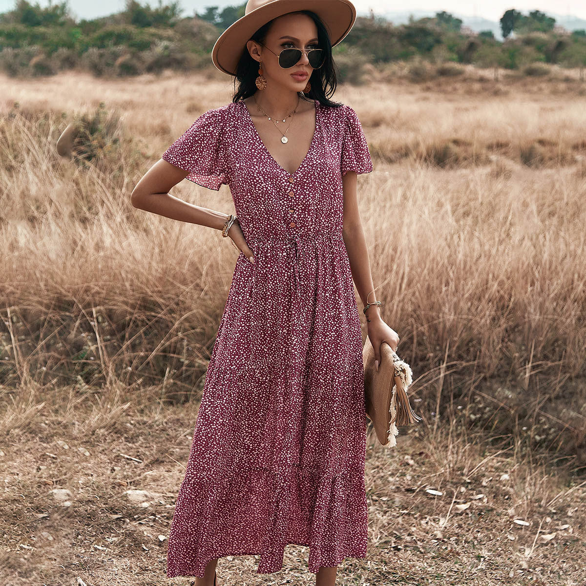 Frühling und Sommer Big Leopard Print Kurzarmkleid