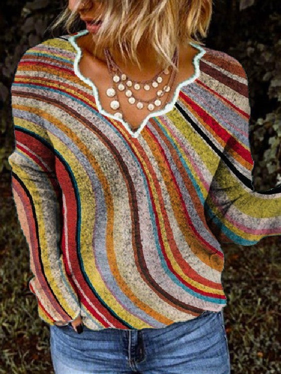Casual Leopard Print V-Neck Knitted Color Sweater