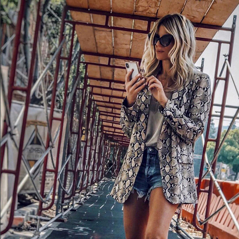 Autumn And Winter Sexy Snake Print Leopard Print Long Sleeved Blouse Suit Jacket