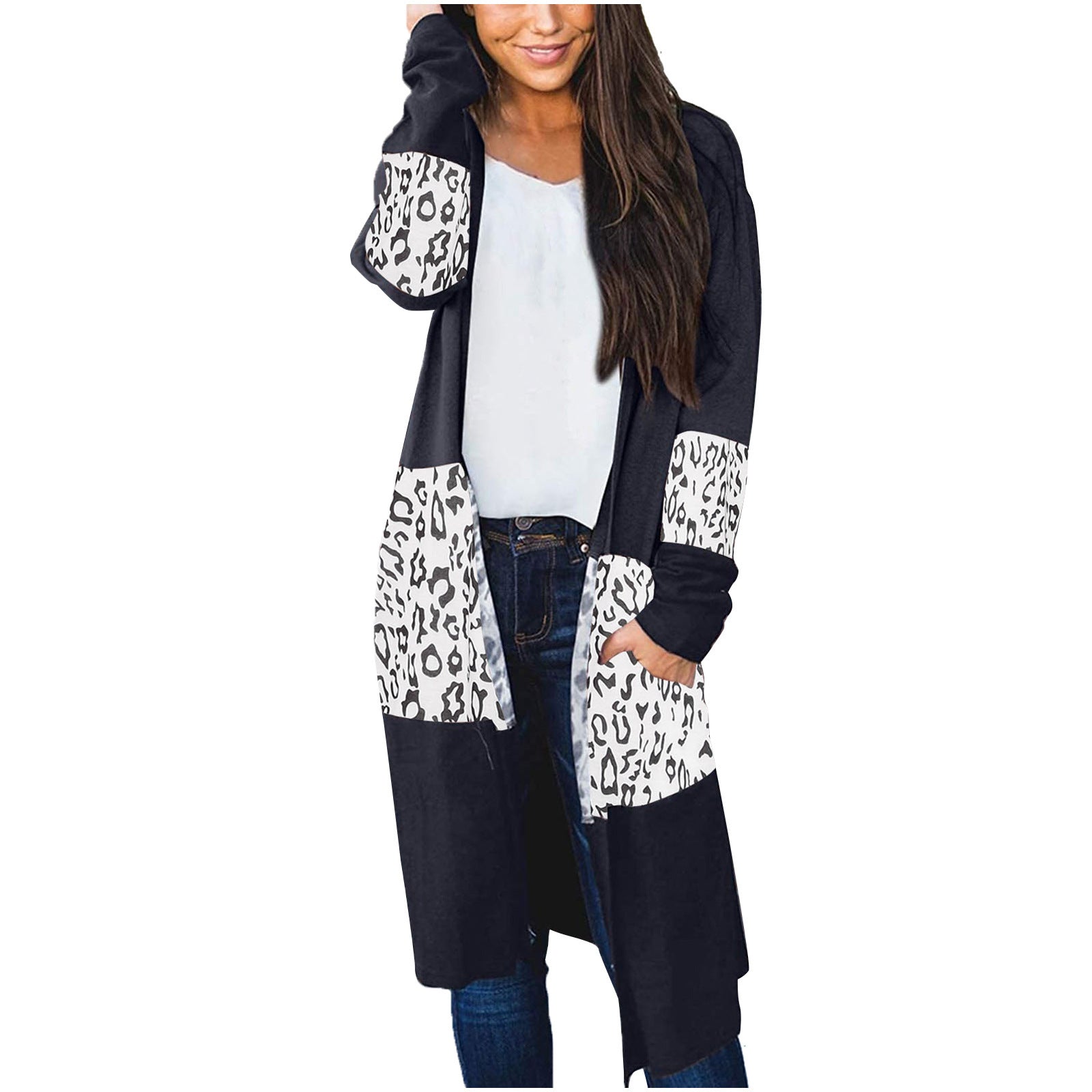 Leopard Print Long Sleeve Pocket Jacket
